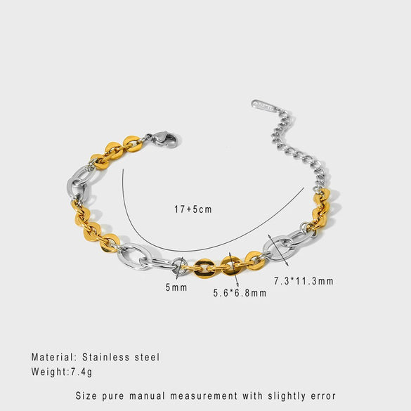 Wholesale Ins Style Geometric Stainless Steel Braided Bead Colorblocking 18K Gold Plated Waterproof Bracelet For Women