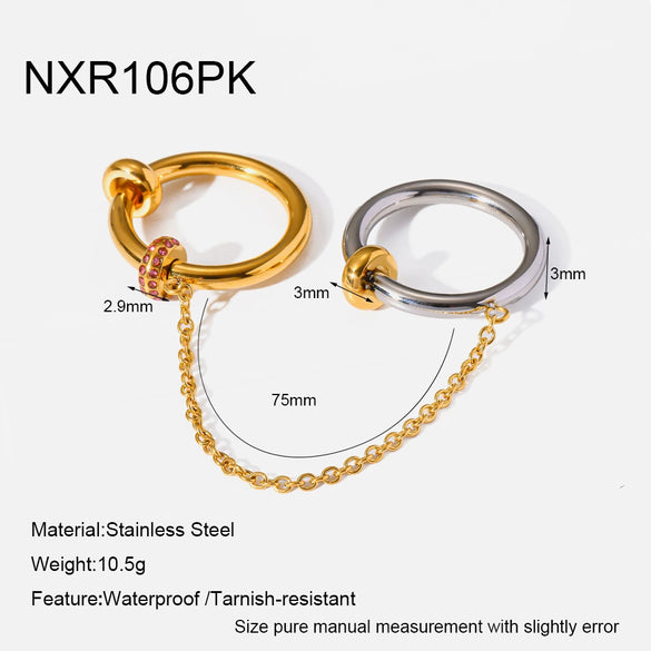 Wholesale Ins Style Geometric Stainless Steel Chain Ring With Rhinestones Vacuum Real Gold Plated In Pvd Furnace For Women