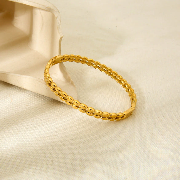 Wholesale Ins Style Geometric Stainless Steel Double Layer Bracelet With 18K Gold Electroplating For Women