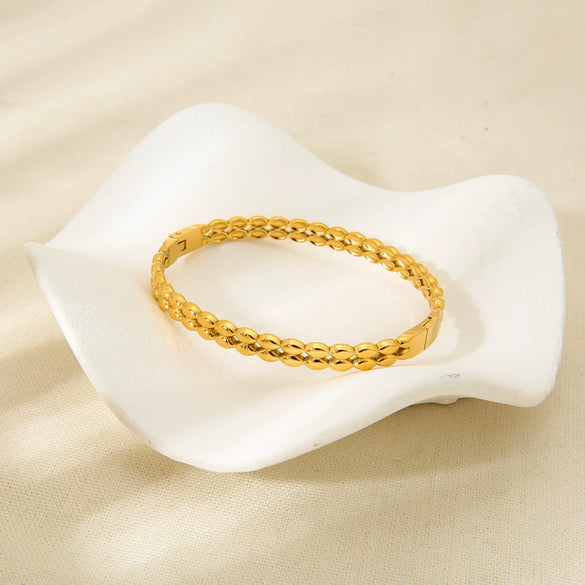Wholesale Ins Style Geometric Stainless Steel Double Layer Bracelet With 18K Gold Electroplating For Women