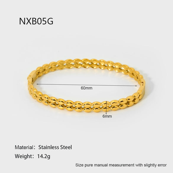 Wholesale Ins Style Geometric Stainless Steel Double Layer Bracelet With 18K Gold Electroplating For Women