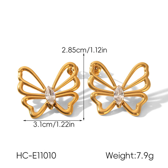Wholesale Ins Style Geometric Stainless Steel Electroplated Butterfly Stud Earrings For Women