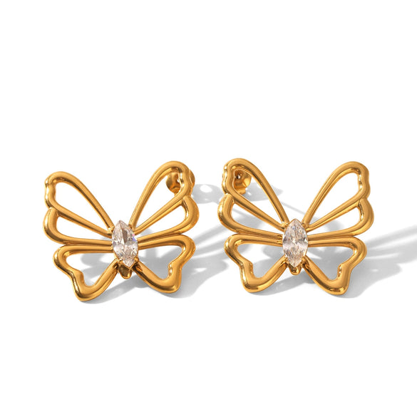 Wholesale Ins Style Geometric Stainless Steel Electroplated Butterfly Stud Earrings For Women