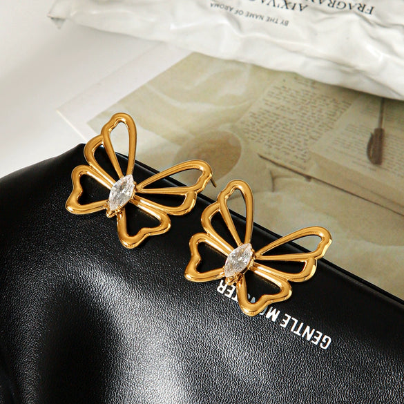 Wholesale Ins Style Geometric Stainless Steel Electroplated Butterfly Stud Earrings For Women