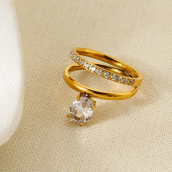 Wholesale Ins Style Geometric Stainless Steel 18K Gold Plated Zircon Ring For Women