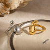 Wholesale Ins Style Geometric Stainless Steel Oval Hemisphere Smooth Opening Ring Jewelry With Electroplating For Women