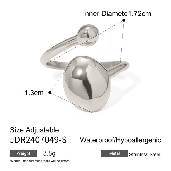 Wholesale Ins Style Geometric Stainless Steel Oval Hemisphere Smooth Opening Ring Jewelry With Electroplating For Women