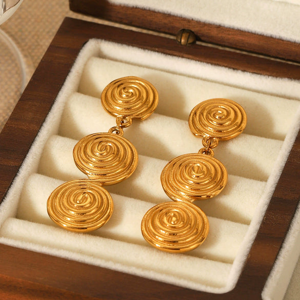 Wholesale Ins Style Geometric Stainless Steel Threaded Hoop Earrings With Electroplating