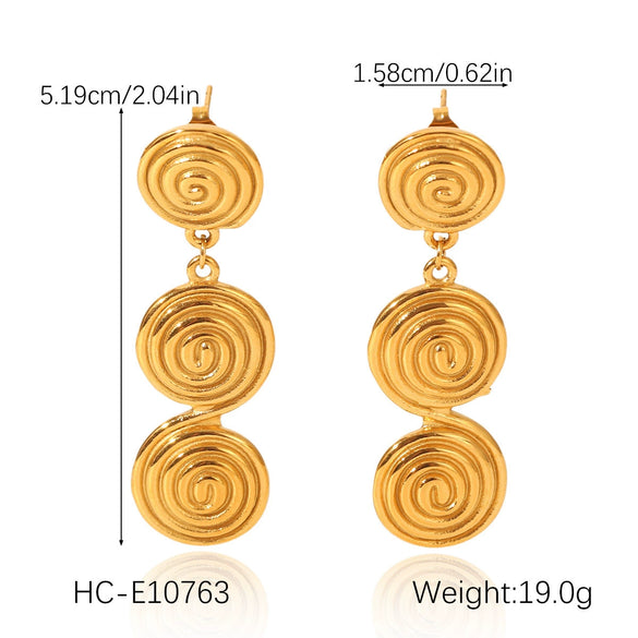 Wholesale Ins Style Geometric Stainless Steel Threaded Hoop Earrings With Electroplating