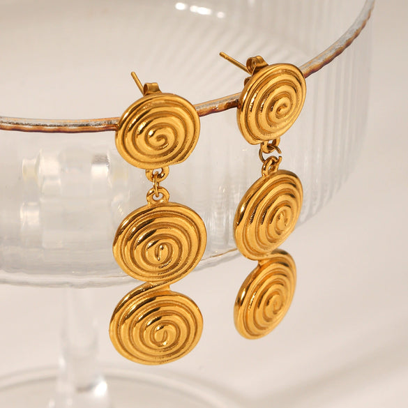 Wholesale Ins Style Geometric Stainless Steel Threaded Hoop Earrings With Electroplating