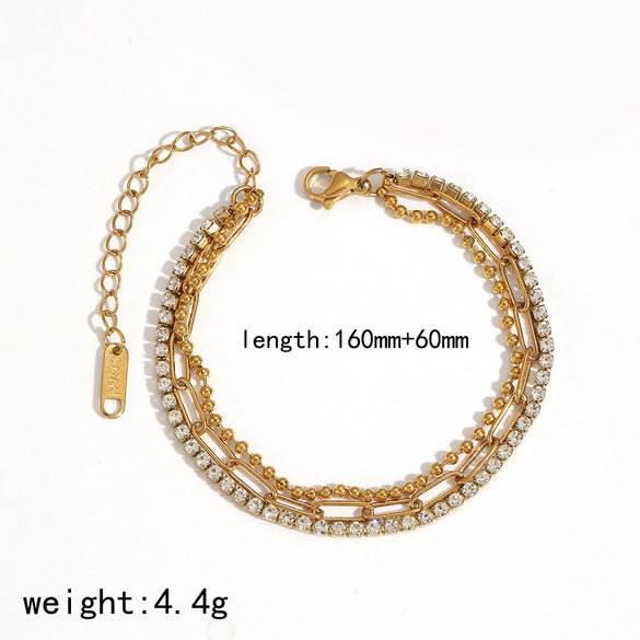 Wholesale Ins Style Geometric Stainless Steel Women's Bracelet Inlaid With Zircon Vacuum Plated 18K Gold
