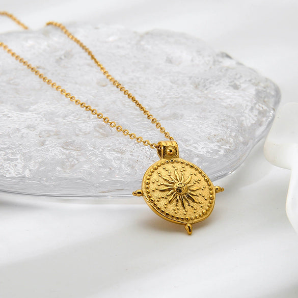 Wholesale Ins Style Geometric Sun Compass Pendant Stainless Steel Necklace Gold Plated For Women