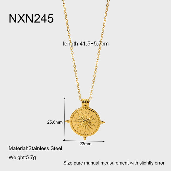 Wholesale Ins Style Geometric Sun Compass Pendant Stainless Steel Necklace Gold Plated For Women