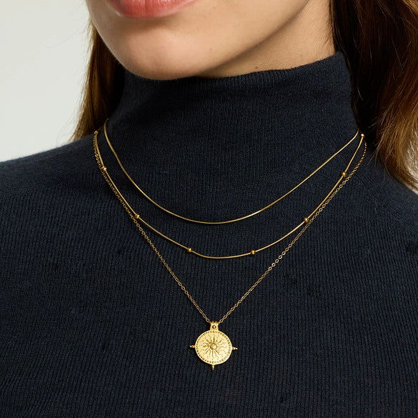 Wholesale Ins Style Geometric Sun Compass Pendant Stainless Steel Necklace Gold Plated For Women