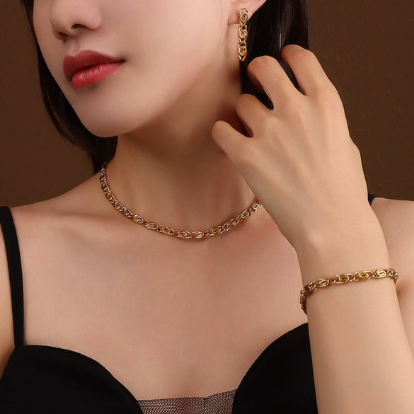 Wholesale Ins Style Geometric Titanium Steel Cuban Chain Jewelry Set Including Necklaces Earrings And Hand Accessories For Women