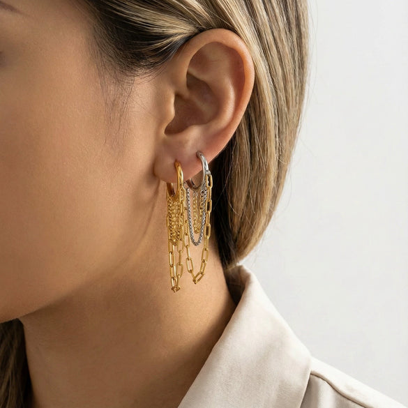 Wholesale Ins Style Geometric Titanium Steel Electroplated Women's Earrings With Chain Tassel