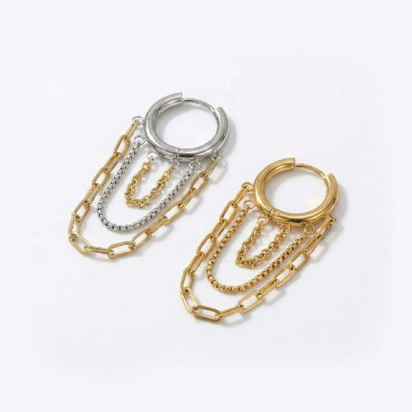 Wholesale Ins Style Geometric Titanium Steel Electroplated Women's Earrings With Chain Tassel