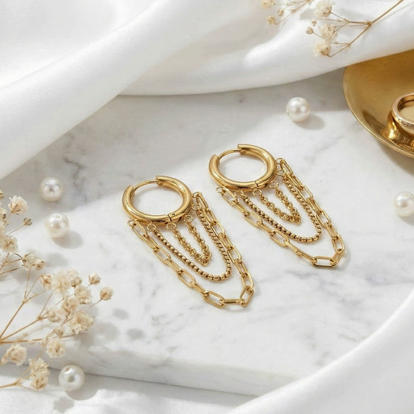 Wholesale Ins Style Geometric Titanium Steel Electroplated Women's Earrings With Chain Tassel