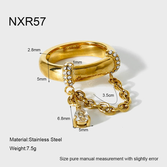 Wholesale Ins Style Geometric Water Drop Zircon Stainless Steel Ring 18K Gold Plated For Women