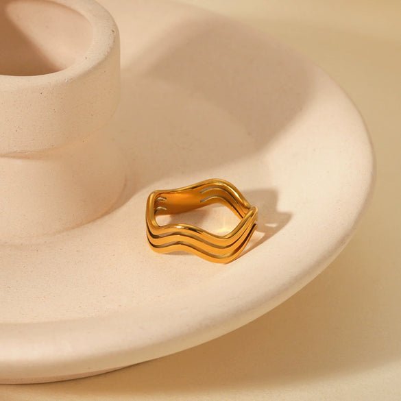 Wholesale Ins Style Geometric Wavy Line Stainless Steel 18K Gold Electroplated Women's Ring