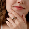 Wholesale Ins Style Geometric Zirconia Stainless Steel 18K Gold Plated Braided Bead Fourlayer Ring For Women