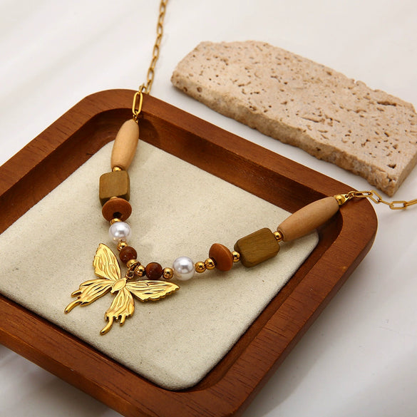 Wholesale Ins Style Gold Plated Stainless Steel Animal Zodiac Geometric Butterfly Pendant Necklace For Women