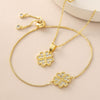 Wholesale Ins Style Goldplated Copper Fourleaf Clover Pendant Necklace With Pullout Bracelet Jewelry Set For Women