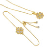 Wholesale Ins Style Goldplated Copper Fourleaf Clover Pendant Necklace With Pullout Bracelet Jewelry Set For Women