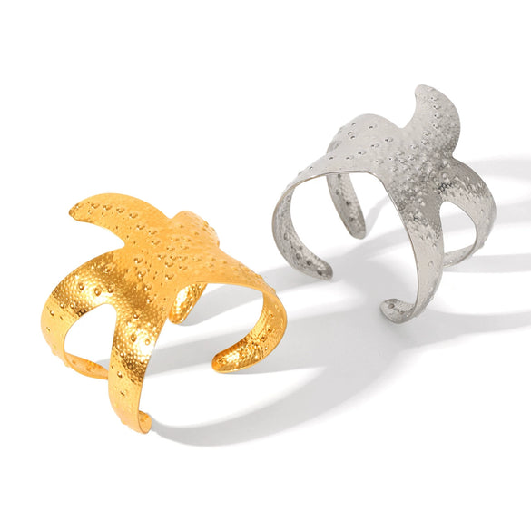 Wholesale Ins Style Hammer Pattern Starfish Stainless Steel Goldplated Bracelet