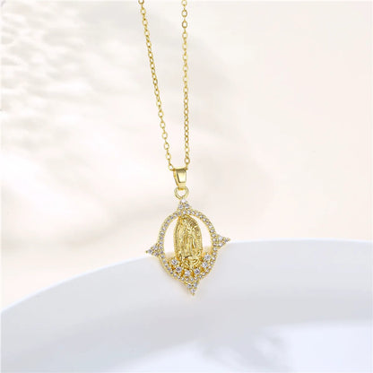 Ins Style Human Faith Stainless Steel Titanium Steel Plating Inlay Zircon 18k Gold Plated Gold Plated Pendant Necklace