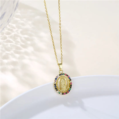 Ins Style Human Faith Stainless Steel Titanium Steel Plating Inlay Zircon 18k Gold Plated Gold Plated Pendant Necklace