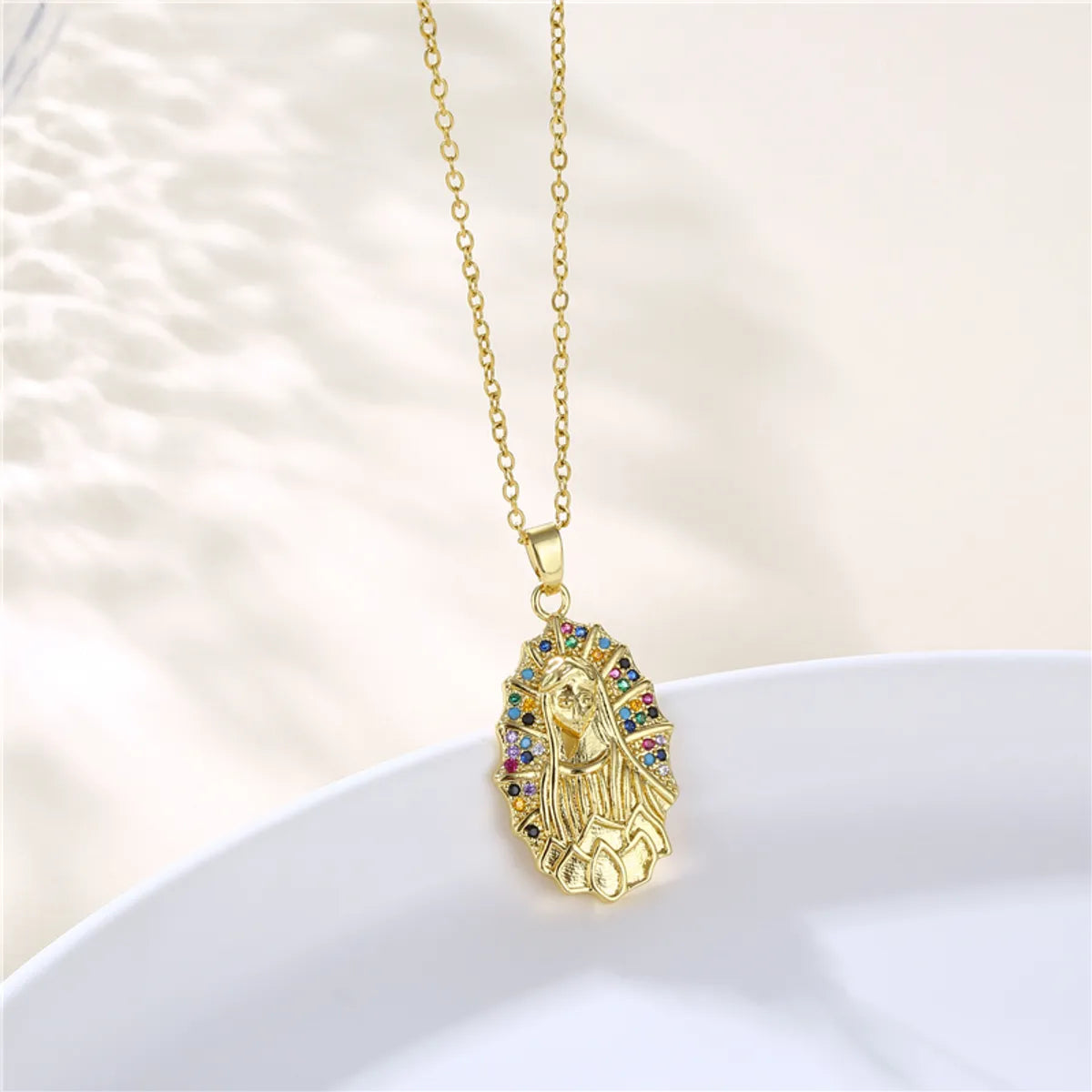 Ins Style Human Faith Stainless Steel Titanium Steel Plating Inlay Zircon 18k Gold Plated Gold Plated Pendant Necklace