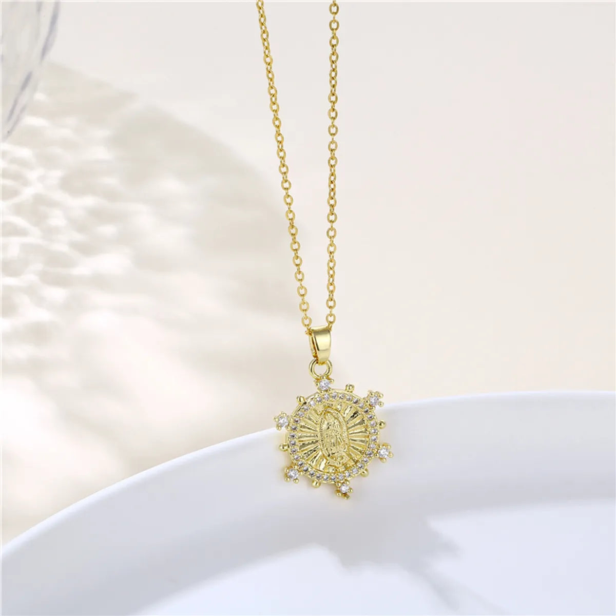 Ins Style Human Faith Stainless Steel Titanium Steel Plating Inlay Zircon 18k Gold Plated Gold Plated Pendant Necklace