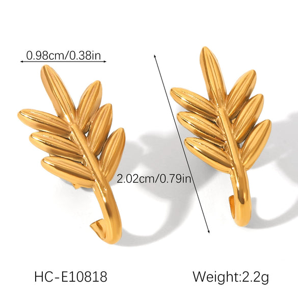 Wholesale Ins Style 18K Gold Electroplated Stainless Steel Geometric Leaf Earrings For Women