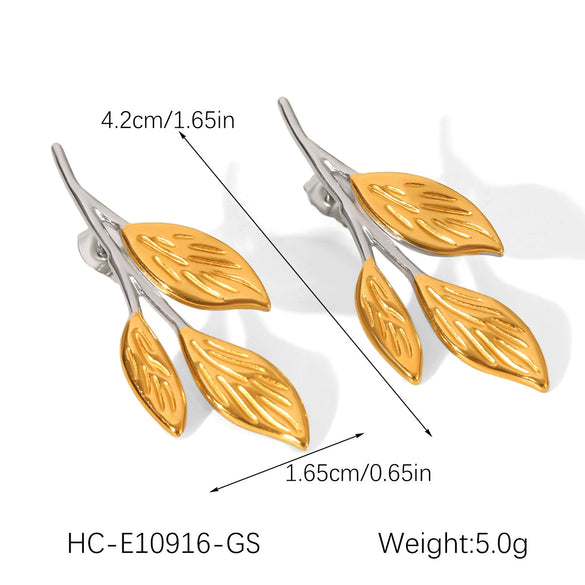Wholesale Ins Style 18K Gold Electroplated Stainless Steel Geometric Leaf Earrings For Women