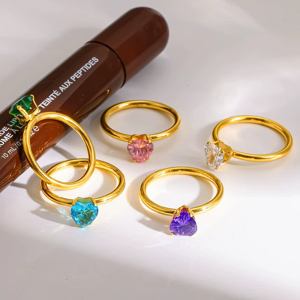 Wholesale Ins Style 18K Goldplated Stainless Steel Heartshaped Zircon Ring For Women
