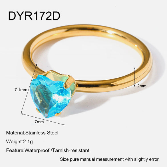 Wholesale Ins Style 18K Goldplated Stainless Steel Heartshaped Zircon Ring For Women
