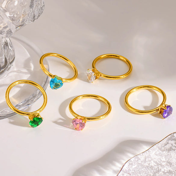 Wholesale Ins Style 18K Goldplated Stainless Steel Heartshaped Zircon Ring For Women