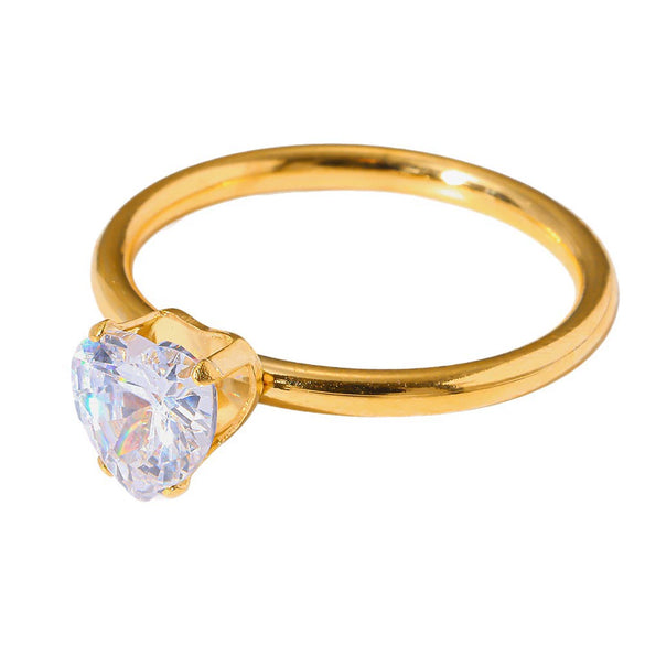 Wholesale Ins Style 18K Goldplated Stainless Steel Heartshaped Zircon Ring For Women
