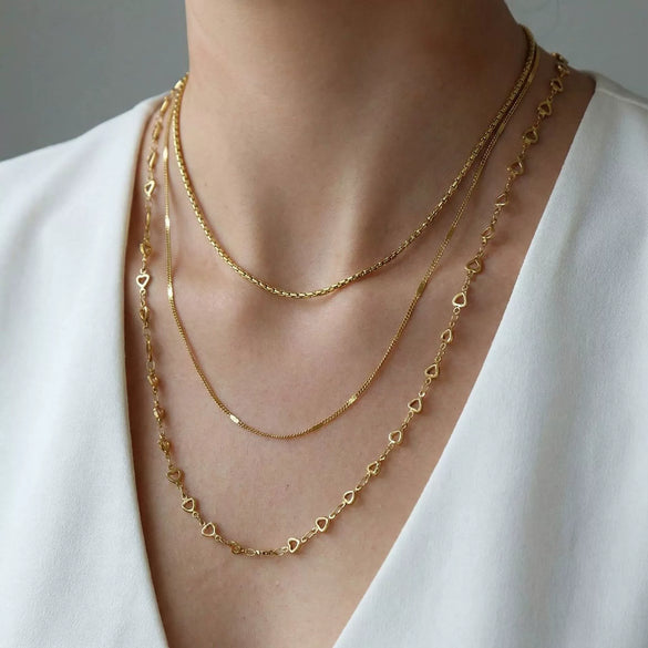 Wholesale Ins Style 18K Goldplated Titanium Steel Heartshaped And Letternumbertext Pattern Threelayer Splicing Necklace For Women