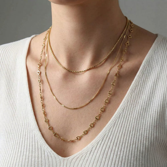 Wholesale Ins Style 18K Goldplated Titanium Steel Heartshaped And Letternumbertext Pattern Threelayer Splicing Necklace For Women