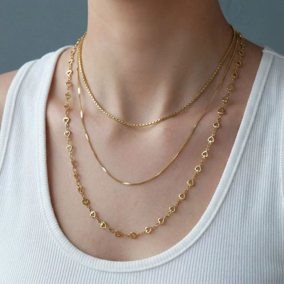 Wholesale Ins Style 18K Goldplated Titanium Steel Heartshaped And Letternumbertext Pattern Threelayer Splicing Necklace For Women