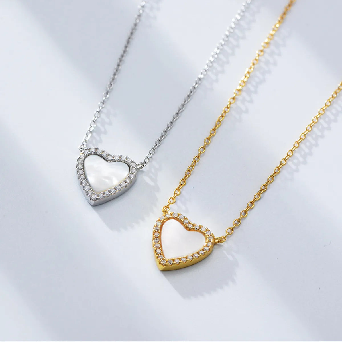 Ins Style Korean Style Heart Shape Sterling Silver Inlay Shell Zircon Pendant Necklace