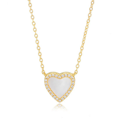 Ins Style Korean Style Heart Shape Sterling Silver Inlay Shell Zircon Pendant Necklace