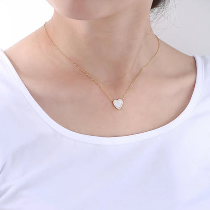 Ins Style Korean Style Heart Shape Sterling Silver Inlay Shell Zircon Pendant Necklace