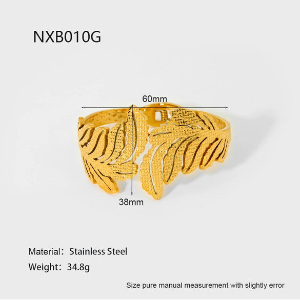 Wholesale Ins Style Leafshaped Stainless Steel 18K Gold Electroplated Bracelet Jewelry For Women