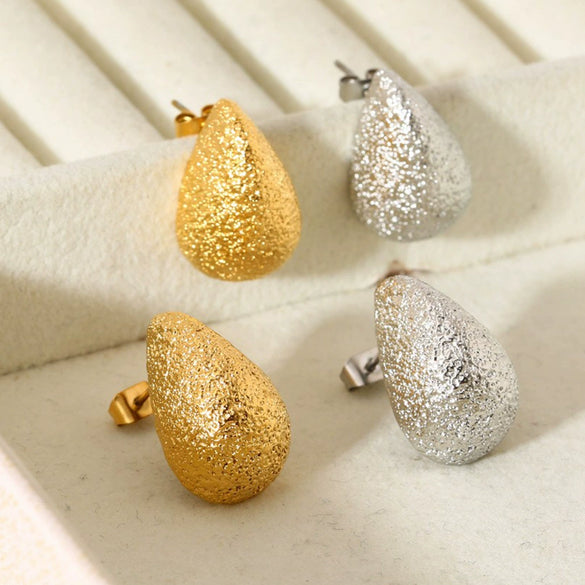 Wholesale Ins Style Light Luxury Matte Geometric Water Drop Goldplated Stainless Steel Earrings For Women