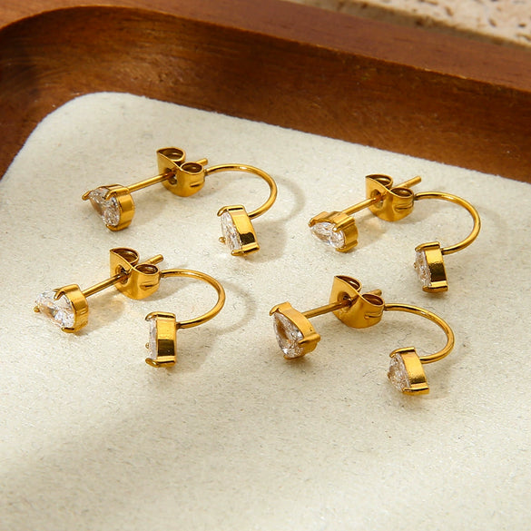 Wholesale Ins Style Minimalist Drop Shape Zircon Stainless Steel 18K Gold Plated Earrings For Women
