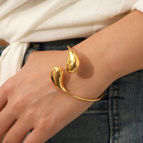 Wholesale Ins Style Minimalist Electroplated Stainless Steel Dropshaped Open Bracelet Jewelry