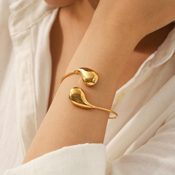 Wholesale Ins Style Minimalist Electroplated Stainless Steel Dropshaped Open Bracelet Jewelry